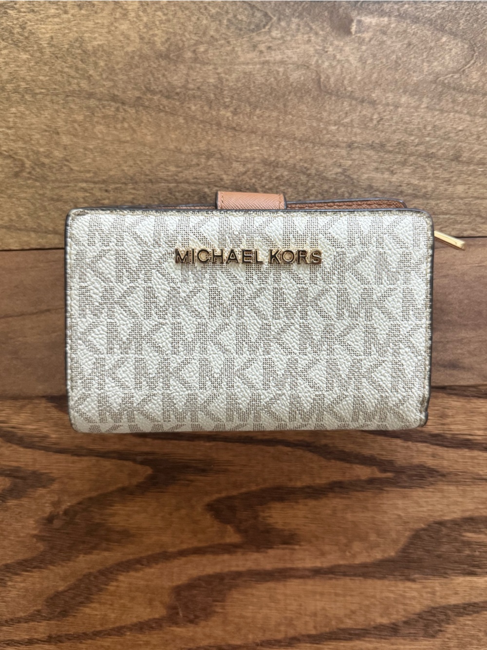 Michael Kors Beige Monogram Wallet with Gold Logo